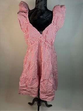 Cottagecore farmhouse -Motherhood -Red Gingham Ruffle One-Piece nwt